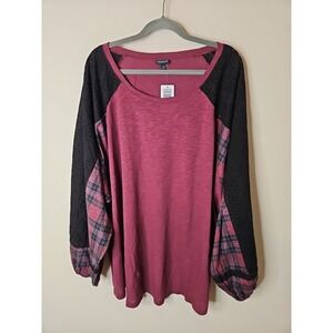 Torrid Blouse Women 4X Burgandy Cotton Modal Slub Crew Neck Raglan Eyelet